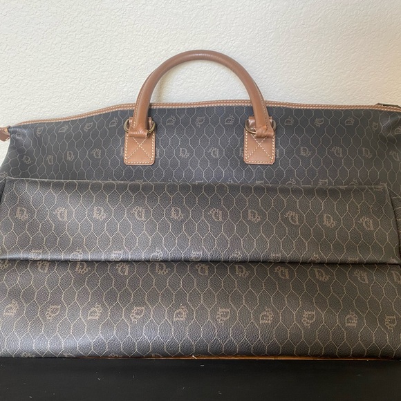 Christian Dior Vintage Honeycomb Weekender Brown Leather Travel Bag - Picture 15 of 17